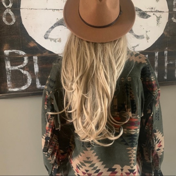 New Aztec Print Fringed Jacket Western Barn Coat Southwest Vintage Boho Shacket - Picture 4 of 11